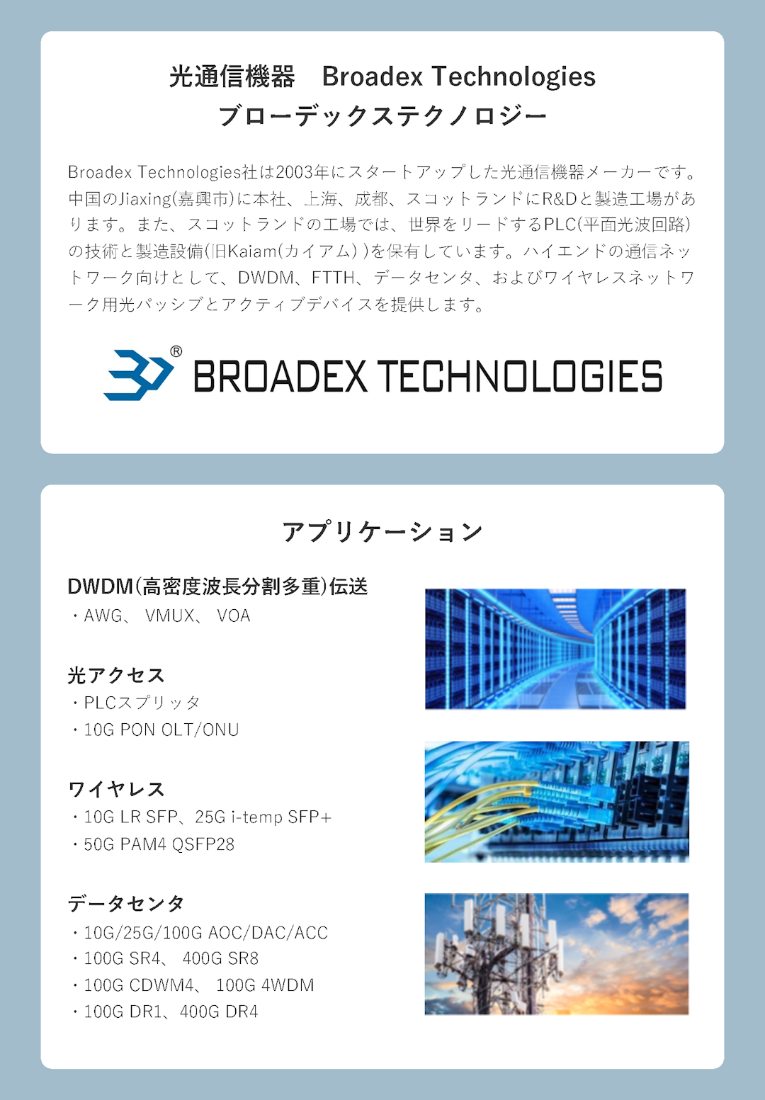 Broadex Technologies 光トランシーバモジュール 資料